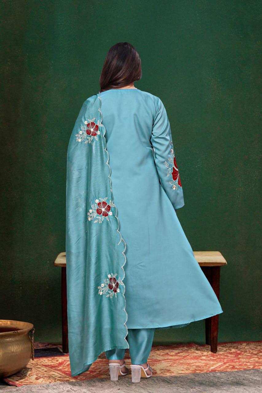 Sky Blue Kurti Set with Pant & Dupatta