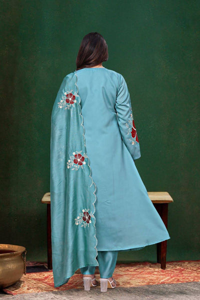 Sky Blue Kurti Set with Pant & Dupatta