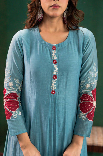 Sky Blue Kurti Set with Pant & Dupatta