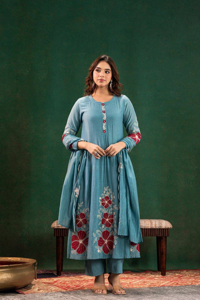 Sky Blue Kurti Set with Pant & Dupatta
