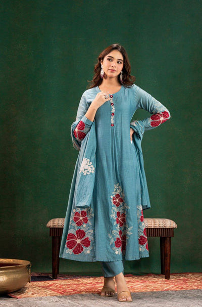 Sky Blue Kurti Set with Pant & Dupatta